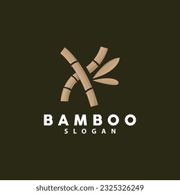 Bamboo Logo, Green Plants Vector, Simple Minimalist Design, Illustration Template