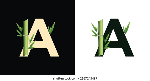 diseño de iconos de logotipo de bambú con hojas de patrón creativas basadas en iniciales