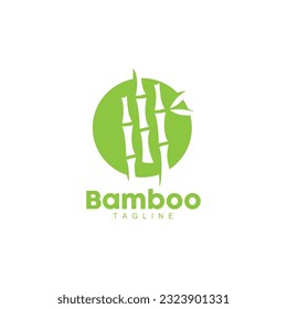 Bamboo Logo, Panda Food Green Plant Vector, Simple Minimalist Design, Illustration Element Template