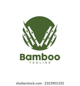 Bamboo Logo, Panda Food Green Plant Vector, Simple Minimalist Design, Illustration Element Template