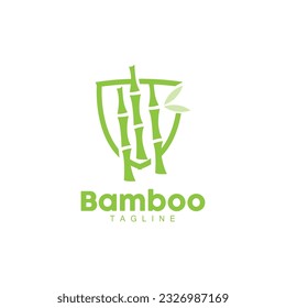 Bamboo Logo, Panda Food Green Plant Vector, Simple Minimalist Design, Illustration Element Template