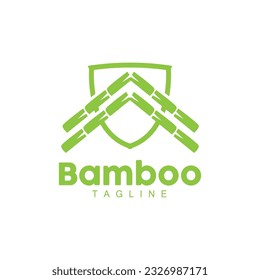 Bamboo Logo, Panda Food Green Plant Vector, Simple Minimalist Design, Illustration Element Template