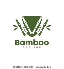 Bamboo Logo, Panda Food Green Plant Vector, Simple Minimalist Design, Illustration Element Template