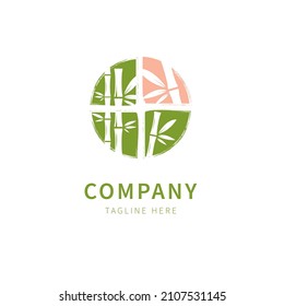 Bamboo Logo with round window Template vector icon design illustration