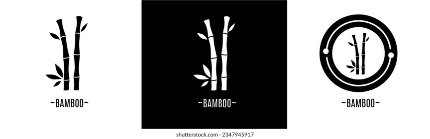 Bamboo logo set. Collection of black and white logos. Stock vector.