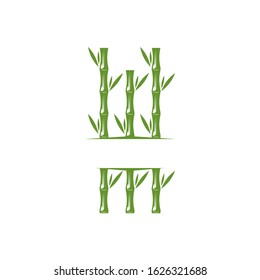 Bamboo logo template. Green bamboo trees vector design. Bamboo stem logotype