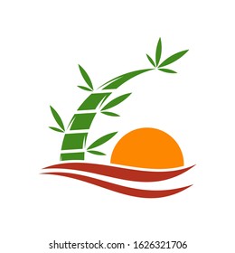 Bamboo logo template. Green bamboo trees vector design. Bamboo stem logotype