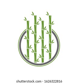 Bamboo logo template. Green bamboo trees vector design. Bamboo stem logotype
