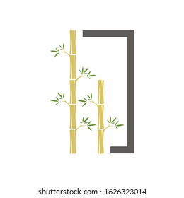 Bamboo logo template. Green bamboo trees vector design. Bamboo stem logotype