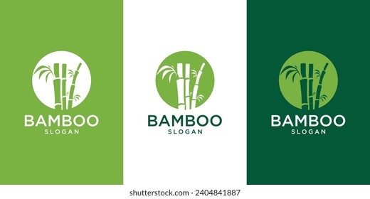 Bambus Logo-Vorlage. Grüne Bambusbäume, Vektordesign. Bambus-Stammlogotyp