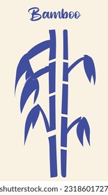 Icono vectorial del logotipo de bambú en azul, aislado en fondo blanco. Estilo arte, zen, bambú auspicioso simboliza crecimiento, fengshui.