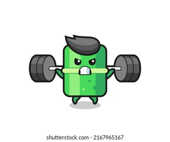 bamboo mascot cartoon with a barbell , cute style design for t shirt, sticker, logo element