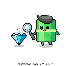 bamboo mascot is checking the authenticity of a diamond , cute style design for t shirt, sticker, logo element
