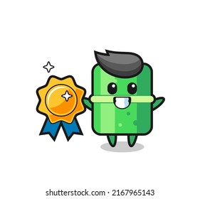 bamboo mascot illustration holding a golden badge , cute style design for t shirt, sticker, logo element