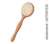 Bamboo massage brush vector illustration. Cartoon isolated ecological tool for dry or wet beauty massage with natural scrub or coffee in bath, zero waste reusable wooden accessory to care body skin