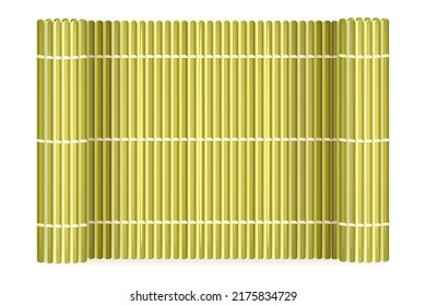 Bamboo mat horizontally positioned. Straw Chinese carpet with rolls.