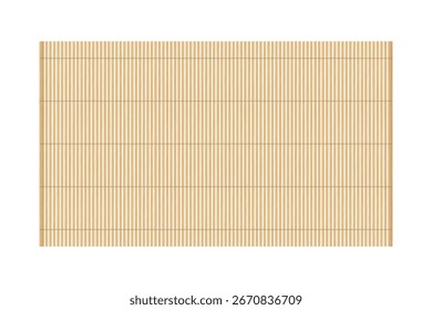Bamboo mat texture vector background. Light brown wooden slats with vertical stripes and horizontal stitching lines. Natural Asian woven. Traditional bamboo floor or table mat backdrop.