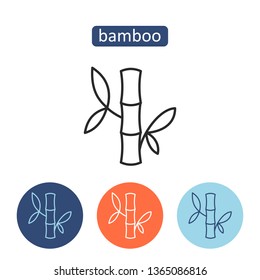 Bamboo material outline icons set. Bamboo sprout with leaves vector illustration isolated on white background. Textile manufacturing industry sign. Garment label information.