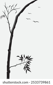 bambu minimalis fundo da arte da parede preto e branco 