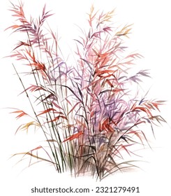 Bamboo Muhly Watercolor illustration. Hand drawn underwater element design. Artistic vector marine design element. Illustration for greeting cards, printing and other design projects.