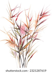 Bamboo Muhly Watercolor illustration. Hand drawn underwater element design. Artistic vector marine design element. Illustration for greeting cards, printing and other design projects.