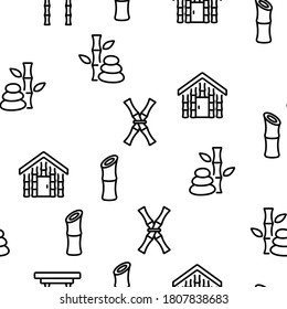 Bamboo Nature Plant Vector Seamless Pattern Thin Line Illustration