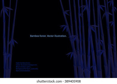 Bamboo nightly forest. Vector illustration. Background, wallpaper, repeating bamboo sticks with green leaves. Elements plants Indian cane.