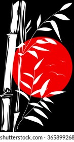 Bamboo on the background of the sun