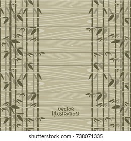 Bamboo on light wood background. Vector illustration. Asian design element. Tropical wallpaper, template for oriental menu.