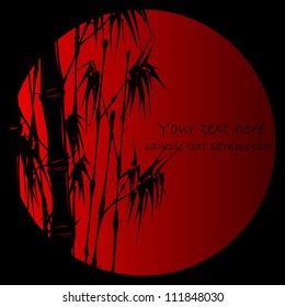 Bamboo on red sun. Japan theme illustration.