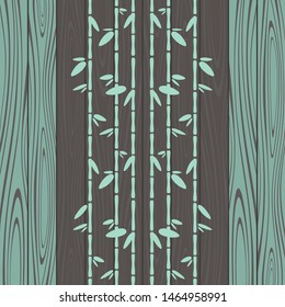 Bamboo on wooden texture. Vector illustration. Botanical design element. Tropical wallpaper, template for oriental menu and traditional background.