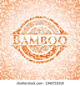 Bamboo orange tile background illustration. Square geometric mosaic seamless pattern with emblem inside.