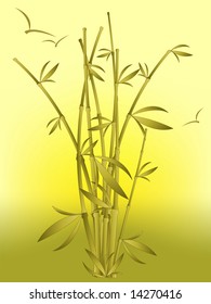 bamboo over sunrise with flying birds. Meshes used for background only.