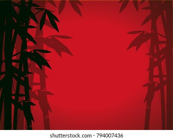 Bamboo painted on red background. Vector illustration