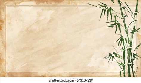 Bamboo Painted On Textural Grunge Background. Vector Illustration