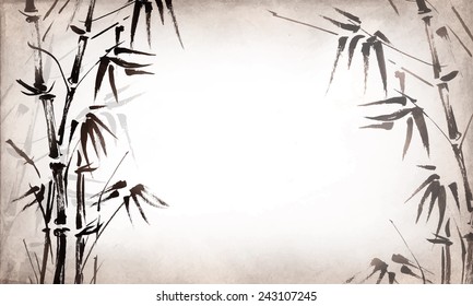 bamboo painted on textural grunge background. Vector illustration