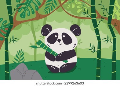 Bamboo panda bamboo forest jungle background concept. Vector graphic design illustration