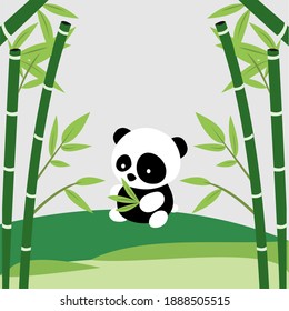 Bambú y panda aislados en un fondo gris. Como fondo o fondo de escritorio, bambú y panda. ilustración vectorial