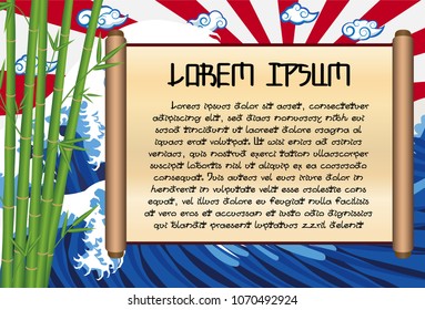 bamboo and paper menu scroll wave  rising sun flag