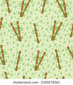 Bamboo pattern with leaves on light green background.