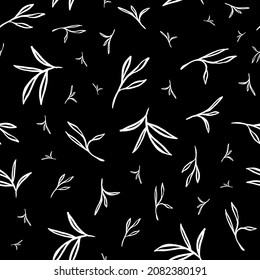 Bamboo pattern leaves repeat in black and white botanical background print design. Scattered vector illustration. Fun and cute seamless repeat surface design for kids , botanical lovers and home decor