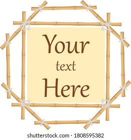 Bamboo photo frame in the form of a hexagon with text. Vector, cartoon illustration. Vector.
