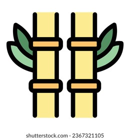 Bamboo plant icon outline vector. Kyoto plant. Ancient map color flat