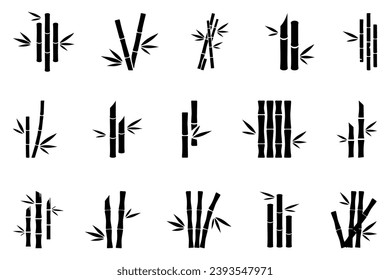 Bamboo plant silhouette collection. Set of bamboo icon symbol template