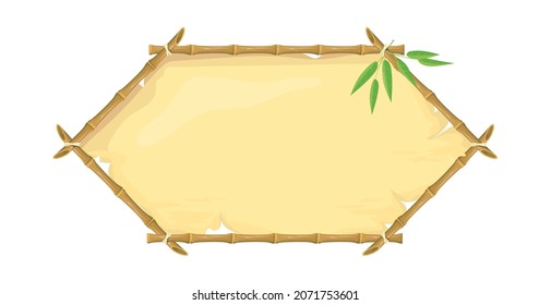 Bamboo plaque. Hexagonal board for hawaiian border, vector illustration isolated on white background
