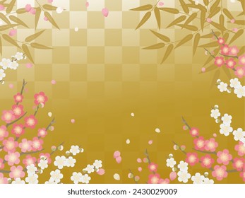 Bamboo plum Japanese style frame background_gold