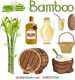 Bamboo and products from it.Vector set with bamboo and bamboo products on a transparent background.