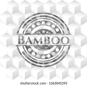 Bamboo realistic grey emblem with cube white background