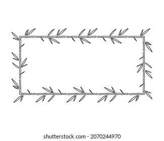 Bamboo Rectangle Frame with Leaves. Doodle Outline Vector illustration