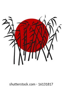 bamboo and red sun